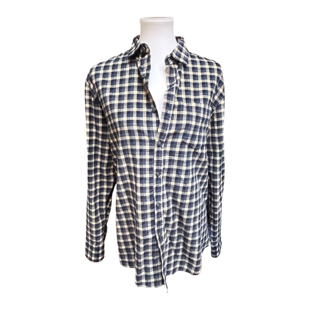 SAKS FIFTH AVENUE Men's Navy and Yellow Checkered Shirt